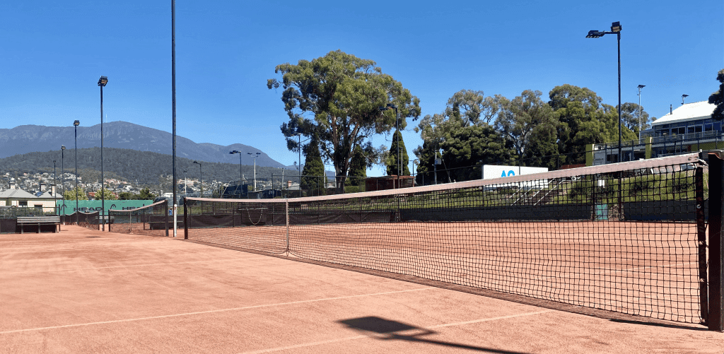 Domain Tennis Centre courts with mountain view